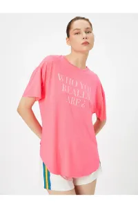 Koton Oversize Sports T-Shirt Slogan Printed Crew Neck Short Sleeve