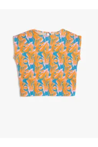 Koton Pleated T-Shirt Floral Pattern Short Sleeve Crew Neck