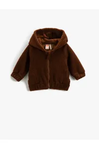 Koton Plush Hooded Cardigan With Zippered Pockets On The Sleeves And Elastic Waist