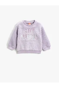 Koton Plush Sweatshirt Quilted Shimmer Applique Detail Long Sleeve Crew Neck