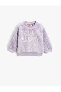 Koton Plush Sweatshirt. Quilted, Shimmering Applique Detail, Long Sleeved Crew Neck