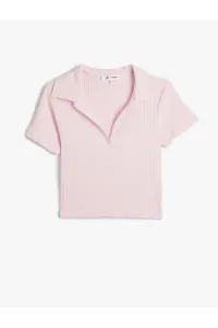 Koton Polo Neck Crop T-Shirt Short Sleeve Ribbed Cotton