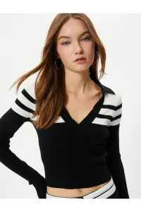 Koton Polo Neck Striped Crop Knitwear Sweater Long Sleeve Slim Fit #8879925