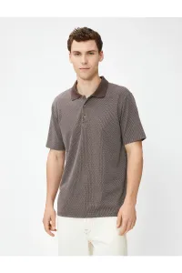Koton Polo Neck T-Shirt with Buttons, Short Sleeves, Geometric Print