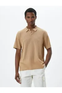 Koton Polo Neck Tricot T-Shirt with Textured Buttons, Short Sleeves