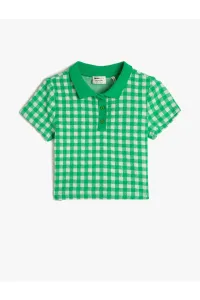 Koton Polo T-Shirt Crop Short Sleeves, Button Detail, Slim Fit