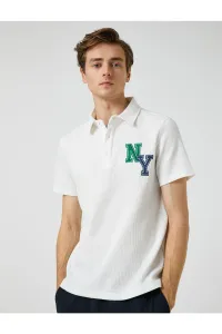 Koton College T-Shirt Polo Neck Button Detailed Embroidered