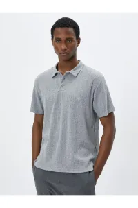 Koton Polo Neck Tricot T-Shirt with Textured Buttons, Short Sleeves