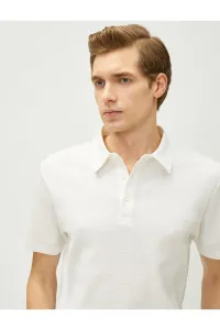 Koton Polo Neck T-Shirt with Textured Buttons, Slim Fit, Short Sleeves