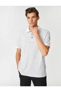 Koton Polo Neck T-Shirt with Buttons, Geometric Print, Short Sleeves, Slim Fit