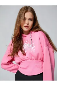 Koton Printed Hoodie and Sweatshirt with Corset Detail at the Waist