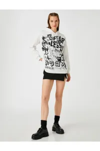 Koton Oversize Printed Hoodie and Sweatshirt with Fleece Inside