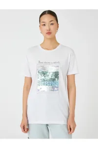 Koton Sequin Printed T-Shirt, Crew Neck Short Sleeved