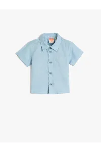Koton Linen Blend Shirt Short Sleeve Pocket Detailed