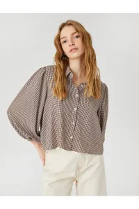 Koton Oversized Shirt Viscose with Balloon Sleeves, Gingham and Buttons