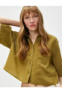 Koton Oversized Crop Shirt With Pocket Short Sleeve Modal Blend