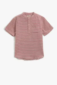Koton Mandarin Collar T-Shirt Short Sleeve Buttoned Single Pocket Striped Cotton #7489300