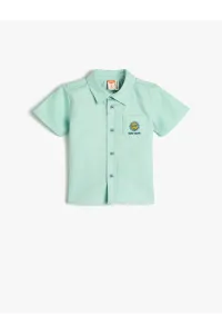 Koton Linen Blend Shirt Short Sleeve Pocket Embroidered Detailed