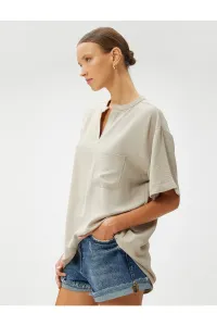 Koton Short Sleeve Blouse with Pockets, Jumbo Collar