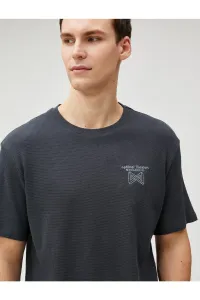 Koton Embroidered Motto T-Shirt Crew Neck Textured Short Sleeve Cotton