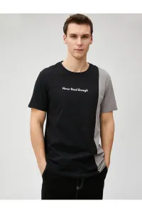 Koton Slogan Printed T-Shirt, Crew Neck Block, Slim Fit Cotton