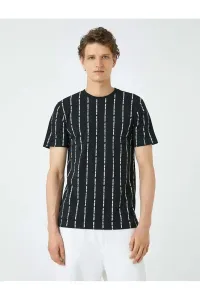 Koton Slogan Printed T-Shirt Slim Fit Crew Neck Short Sleeve Black Patterned