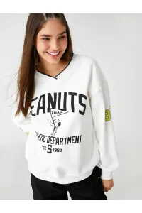 Koton Snoopy Licensed Sweatshirt Oversize V Neck Long Sleeve