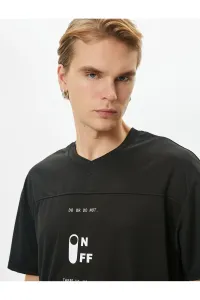 Koton Sports T-Shirt V-Neck Stitch Detail Slogan Printed Short Sleeve