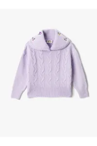Koton Embroidered Hair Knit Sweater Soft Textured Wide Baby Collar