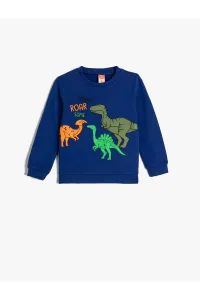 Koton Sweatshirt Dinosaur Printed Crew Neck Long Sleeve Raised Cotton