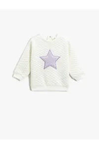 Koton Quilted Sweatshirt Soft Textured Plush Star Applique Detailed Crew Neck