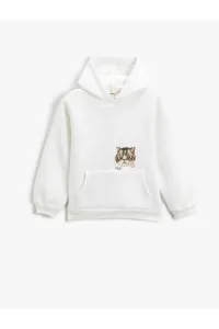 Koton Hooded Sweatshirt with Cat Embroidered Detail, Kangaroo Pocket, and Rayon