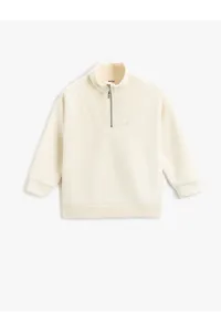 Koton Soft Textured Basic Sweatshirt with Half Zipper Standing Collar Long Sleeved