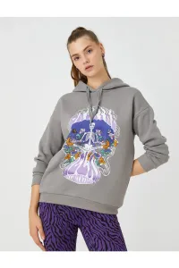 Koton Oversize Sweatshirt Printed Hooded Fleece Inside