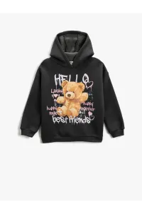 Koton Teddy Bear Print Hooded Sweatshirt Rayons Slogan Theme