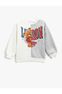 Koton College Theme with Teddy Bear Print Sweatshirt with Color Contrast Crew Neck