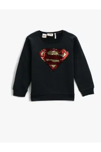 Koton Superman Printed Licensed Sweatshirt with Sequins Embroidered Crew Neck Cotton