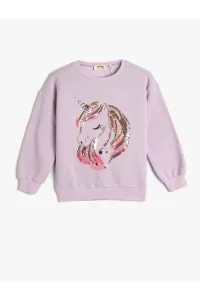 Koton Unicorn Sweatshirt with Sequins Embroidered Shark Crew Neck