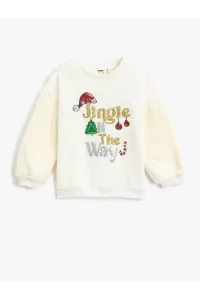 Koton Christmas Themed Plush Detailed Sweat Stamp-sequin Embroidery Detail