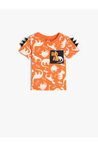 Koton T-Shirt Dinosaur Print Applique Detail Short Sleeve Cotton