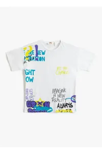 Koton Printed Ecru Boy's T-shirt 3skb10154tk