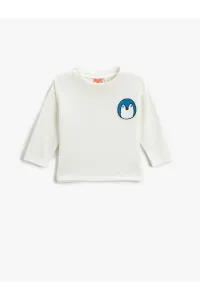 Koton Penguin Print Detailed T-Shirt Long Sleeve Crew Neck