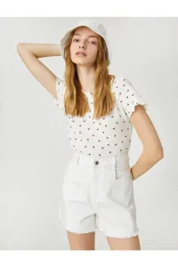 Koton Crop T-Shirt Short Sleeves Round Neck Minimal Print