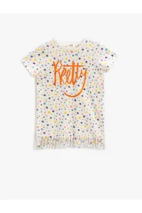 Koton Star Printed T-Shirt with Tassels Short Sleeved Crew Neck