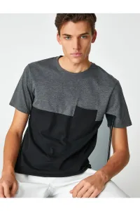 Koton Crew tričko s výstrihom vrecka, farebný blok bavlna s krátkym rukávom