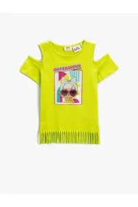 Koton Lol Printed T-Shirt with Tassels Licensed Window Detail Cotton