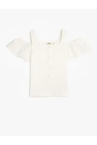 Koton T-Shirt Frilly Window Detail Round Neck Buttoned Textured