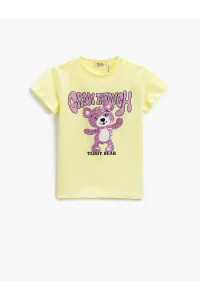 Koton T-Shirt T-Shirt with Teddy Bear Print Sequin Embroidered Short Sleeves