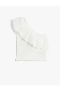 Koton Ruffle Detailed Scalloped One-Shoulder T-Shirt, Sleeveless