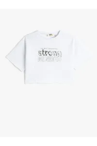 Koton Oversized Crop T-Shirt Printed Short Sleeves Crew Neck Cotton #5912461